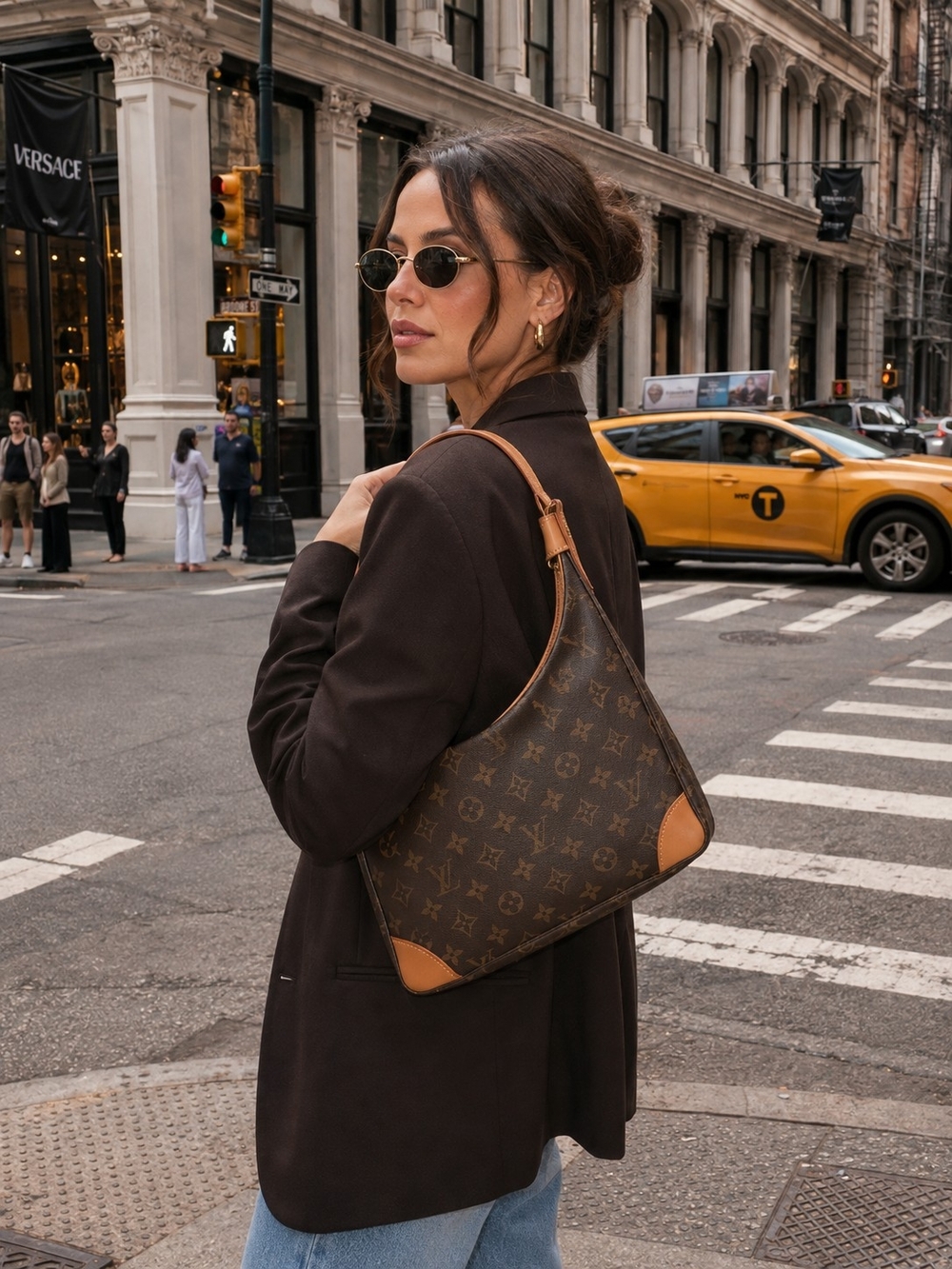 Louis Vuitton Brown Monogram Boulogne 35 Shoulder Bag Vintage AUTHENTIC